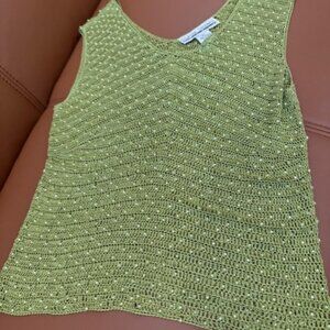 Women's medium Sophie Chang Studio green, sleeveless, mesh, knit, beaded blouse.
